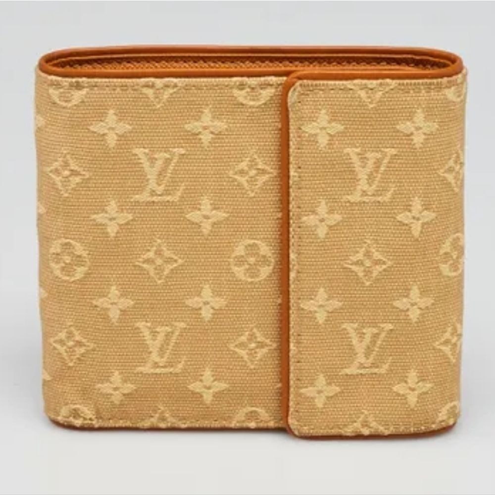 🐢 Louis Vuitton Beige Monogram Mini Lin Canvas Compact Wallet